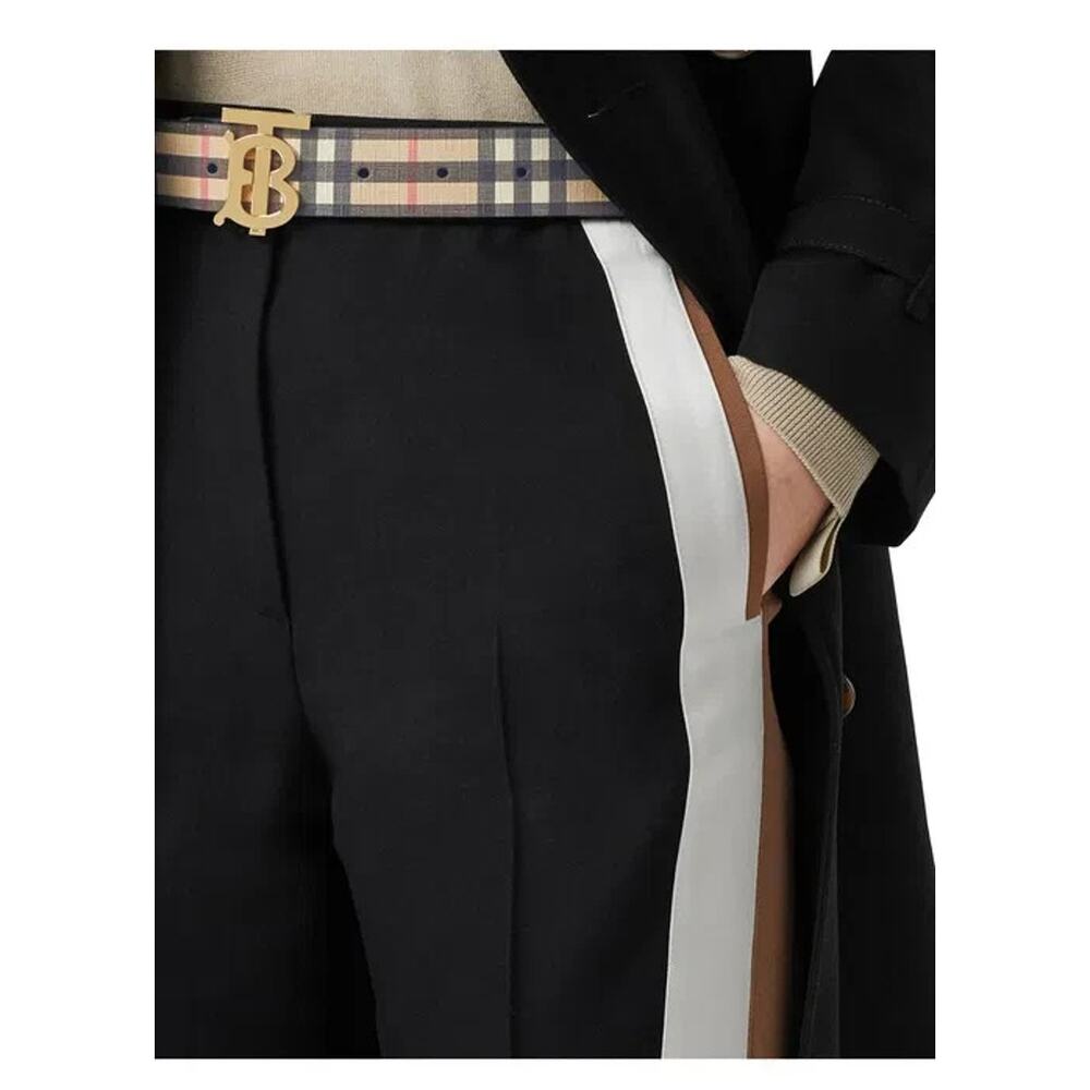 $580 BURBERRY TB 35 BEIGE CHECK BLACK LEATHER REVERSIBLE LOGO BUCKLE BELT 90 36 - Picture 2 of 8